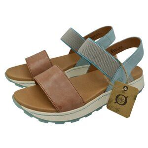 Born Women Size 11 Mimi Full Grain Leather Combo Turquoise Slip On Sandals Shoes